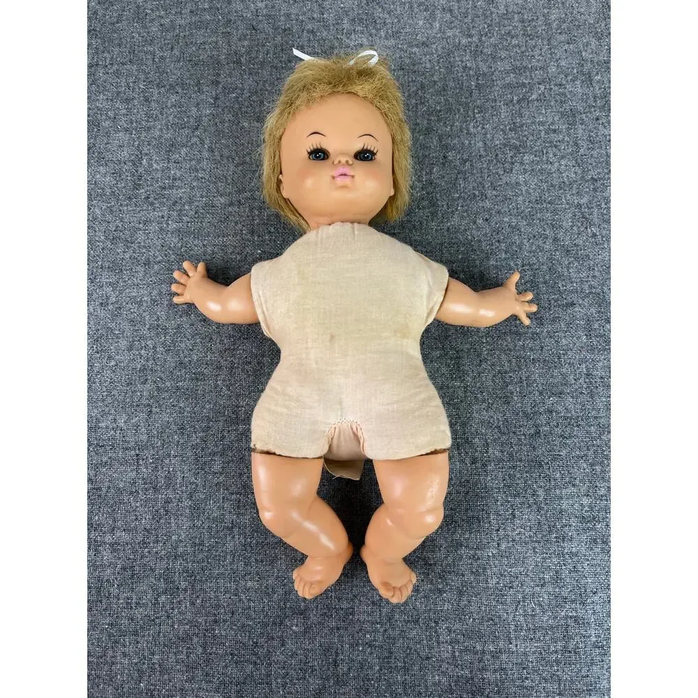 HORSMAN 1968 Vintage Baby DOLL Blonde Blue Eyes PINK Gingham Dress 10.5 Inch